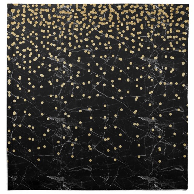 elegant faux gold glitter confetti black marble napkin (Front)