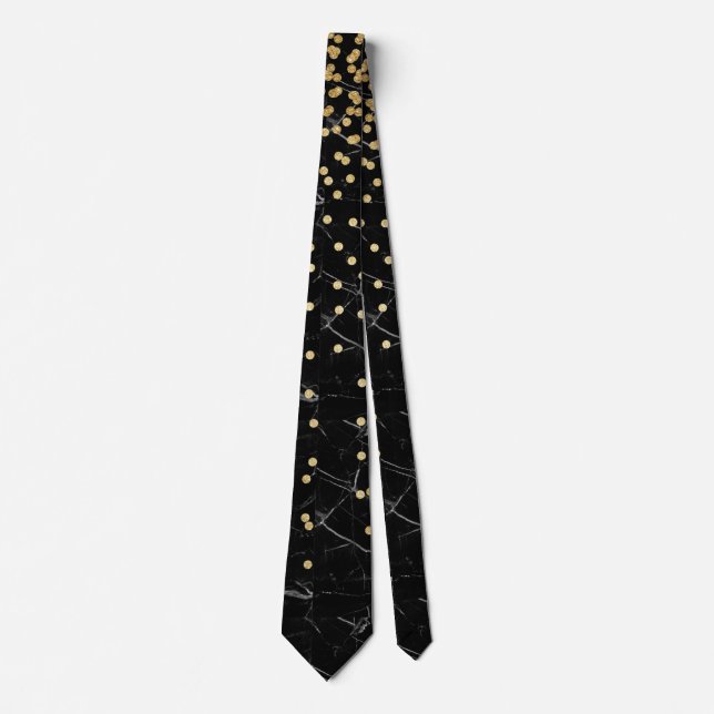 elegant faux gold glitter confetti black marble neck tie (Front)