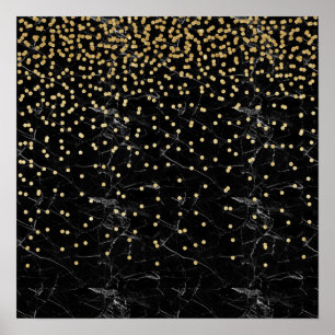 elegant faux gold glitter confetti black marble poster
