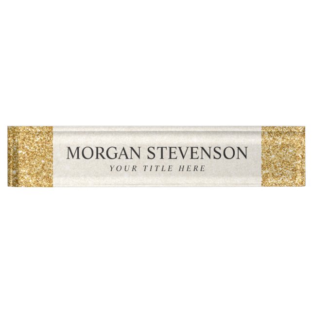 Elegant Faux Gold Glitter Desk Name Plate (Front)