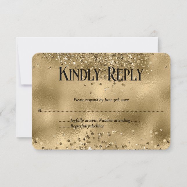 Elegant Faux Gold Glitter & Foil Wedding RSVP card (Front)