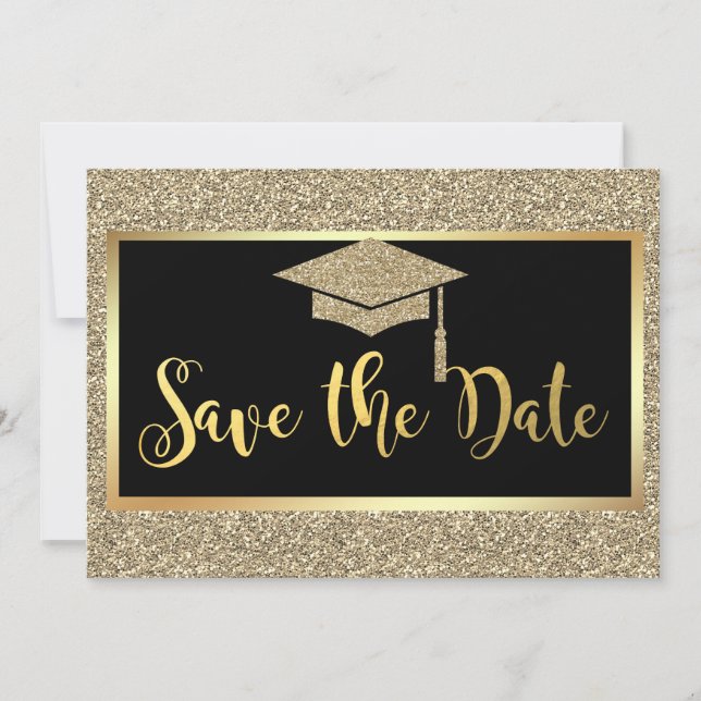 Elegant Faux Gold Glitter Graduation Save The Date (Front)