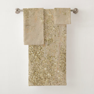 Elegant faux gold glitter ivory marble pattern bath towel set