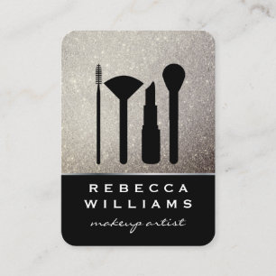 Elegant Faux Gold Glitter Makeup Set / Black Business Card
