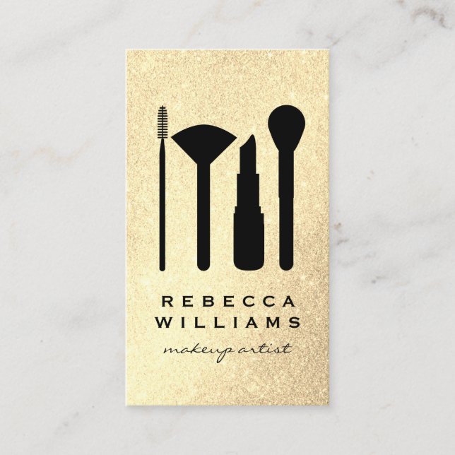 Elegant Faux Gold Glitter Makeup Set Business Card (Front)