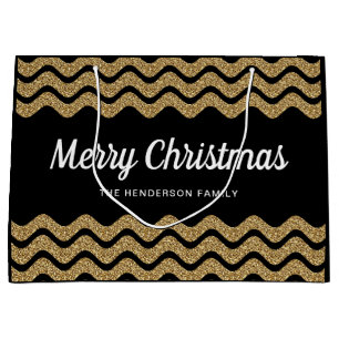 Elegant Faux Gold Glitter Merry Christmas   Large Gift Bag