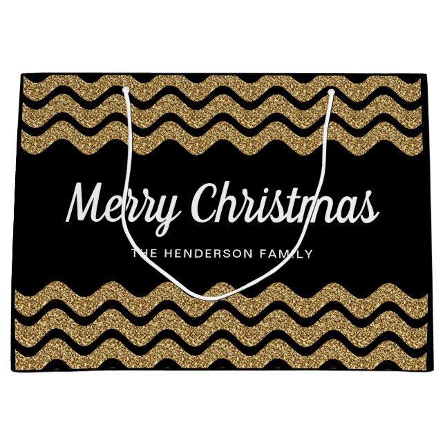 Elegant Faux Gold Glitter Merry Christmas   Large Gift Bag (Front)