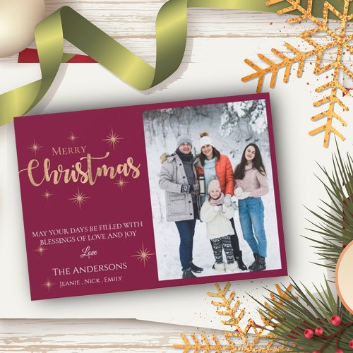 Elegant Faux Gold Glitter Merry Christmas Photo Holiday Card