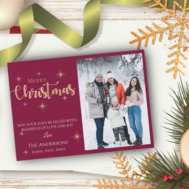 Elegant Faux Gold Glitter Merry Christmas Photo Holiday Card (Elegant Faux Gold Glitter Merry Christmas Photo Holiday Card)