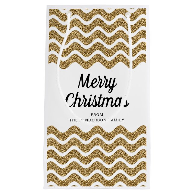Elegant Faux Gold Glitter Merry Christmas Small Gift Bag (Front)