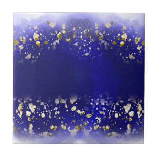 Elegant Faux Gold Glitter sparkle Blue Ceramic Tile