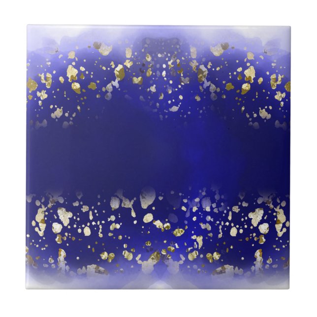 Elegant Faux Gold Glitter sparkle Blue  Ceramic Tile (Front)