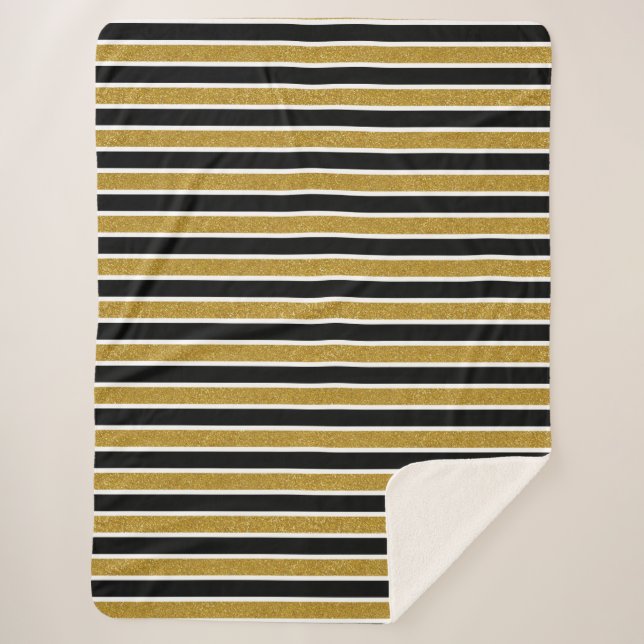 Elegant Faux Gold Glitter Stripes Sherpa Blanket (Front)