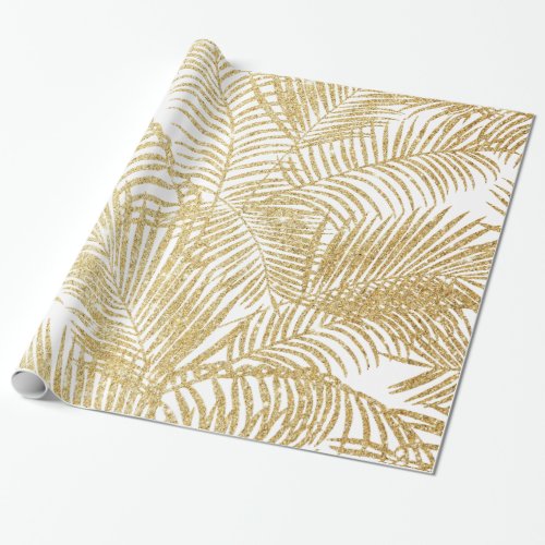 Elegant faux gold glitter tropical palm tree flora wrapping paper