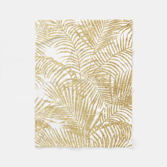 Elegant faux gold glitter tropical plants pattern fleece blanket