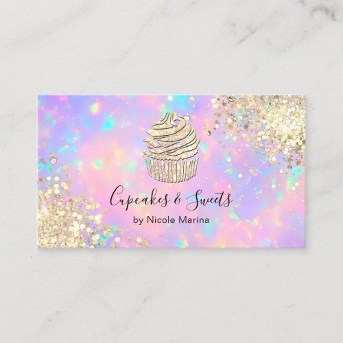 Elegant Faux Gold Holographic Cupcake Sweets Business Card