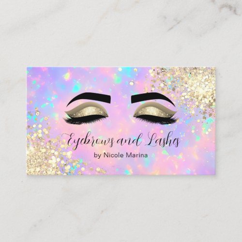 Elegant Faux Gold Holographic Eyelash Eyebrow Spa Business Card