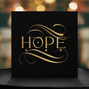 Elegant Faux Gold Hope Calligraphy Script on Black Holiday Card