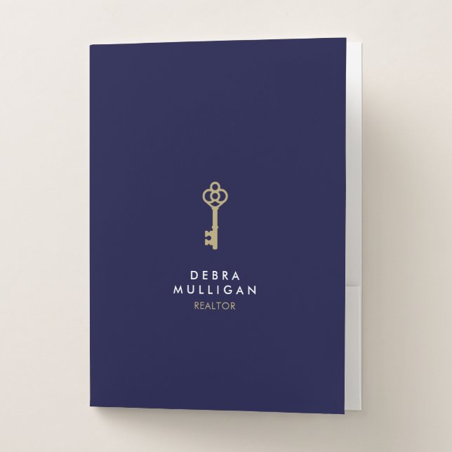 Elegant Faux Gold Key Realtor Logo Pocket Folder (Front)