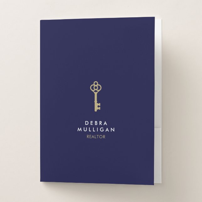 Elegant Faux Gold Key Realtor Logo Pocket Folder (Front)
