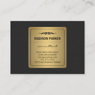 Elegant Faux Gold Label Leather Business Card