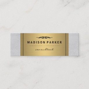 Elegant Faux Gold Label White Leather Mini Business Card