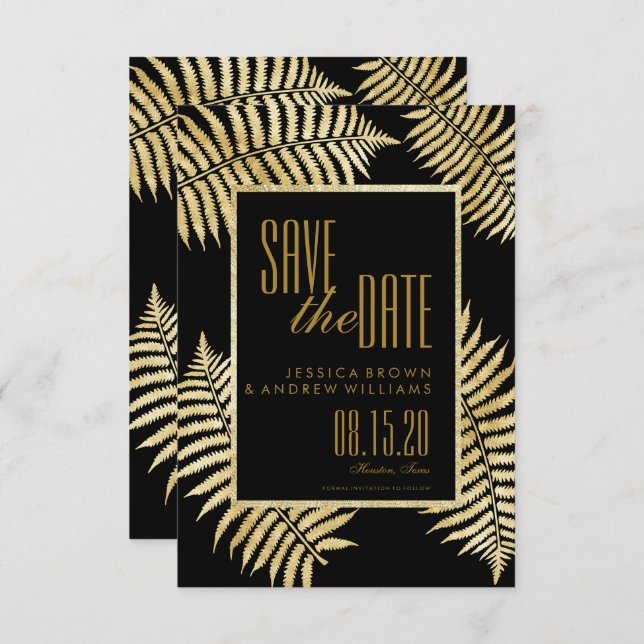 Elegant Faux Gold Leaf Bracken  Save The Date Invitation (Front/Back)