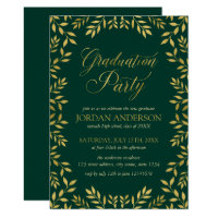 Elegant Faux Gold Leaves Graduation Party Card