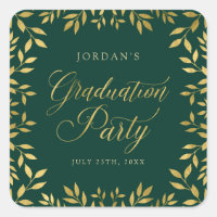 Elegant Faux Gold Leaves Graduation Party Square Sticker