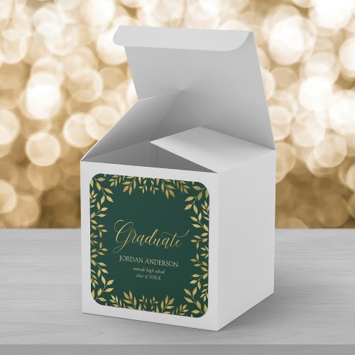 Elegant Faux Gold Leaves Green Graduate Square Sticker