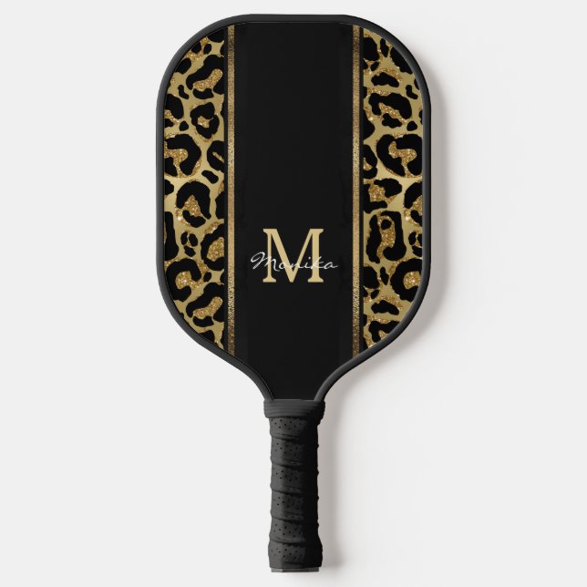Elegant Faux Gold Leopard Animal Print Personized Pickleball Paddle (Front)