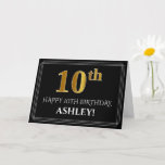 [ Thumbnail: Elegant Faux Gold Look "10th" Birthday + Name Card ]