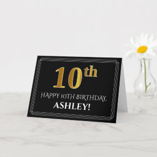 Elegant Faux Gold Look "10th" Birthday + Name Card