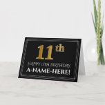 [ Thumbnail: Elegant Faux Gold Look "11th" Birthday + Name Card ]