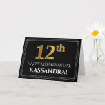 [ Thumbnail: Elegant Faux Gold Look "12th" Birthday + Name Card ]