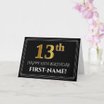 [ Thumbnail: Elegant Faux Gold Look "13th" Birthday + Name Card ]
