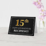[ Thumbnail: Elegant Faux Gold Look "15th" Birthday + Name Card ]