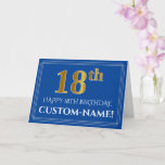 [ Thumbnail: Elegant Faux Gold Look 18th Birthday, Name (Blue) Card ]