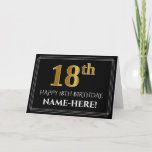 [ Thumbnail: Elegant Faux Gold Look "18th" Birthday + Name Card ]