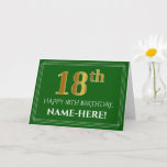 [ Thumbnail: Elegant Faux Gold Look 18th Birthday, Name (Green) Card ]