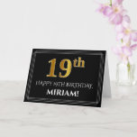 [ Thumbnail: Elegant Faux Gold Look "19th" Birthday + Name Card ]