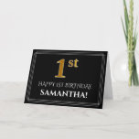 [ Thumbnail: Elegant Faux Gold Look "1st" Birthday + Name Card ]