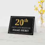 [ Thumbnail: Elegant Faux Gold Look "20th" Birthday + Name Card ]