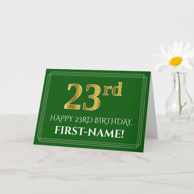 Elegant Faux Gold Look 23rd Birthday, Name (Green) Card (Small Plant)