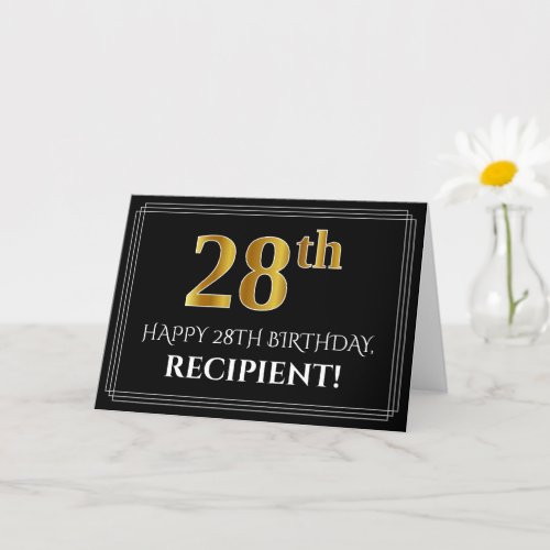 Elegant Faux Gold Look 28th Birthday  Name Card