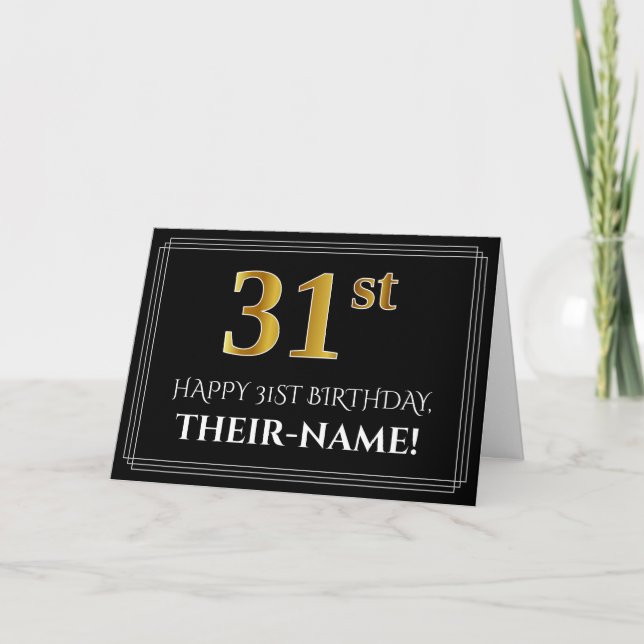Elegant Faux Gold Look "31st" Birthday + Name Card (Front)