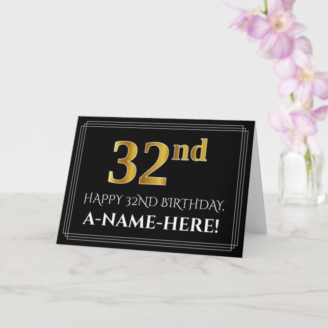 Elegant Faux Gold Look "32nd" Birthday + Name Card (Orchid)