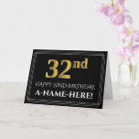 [ Thumbnail: Elegant Faux Gold Look "32nd" Birthday + Name Card ]