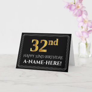 Elegant Faux Gold Look "32nd" Birthday + Name Card