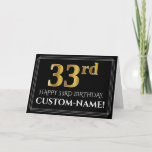 [ Thumbnail: Elegant Faux Gold Look "33rd" Birthday + Name Card ]